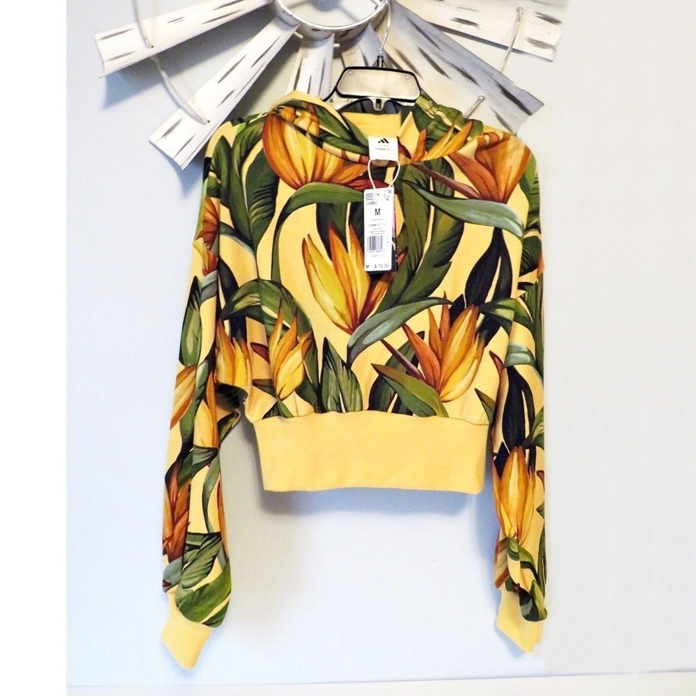 FARM Rio X Adidas Colaboration Bird of Paradise Small Cropped Hoodie Sweatshirt